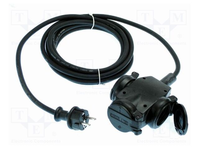Extension lead; 3G2.5mm2; Sockets: 3; rubber; black; 5m; 16A