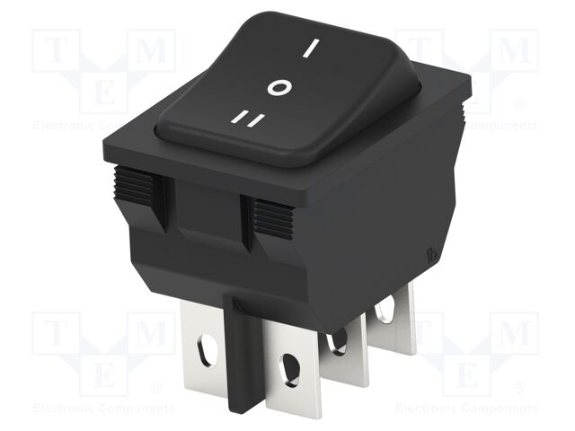 Rocker Switch, On-Off-On, DPDT, Non Illuminated, Panel Mount, Black