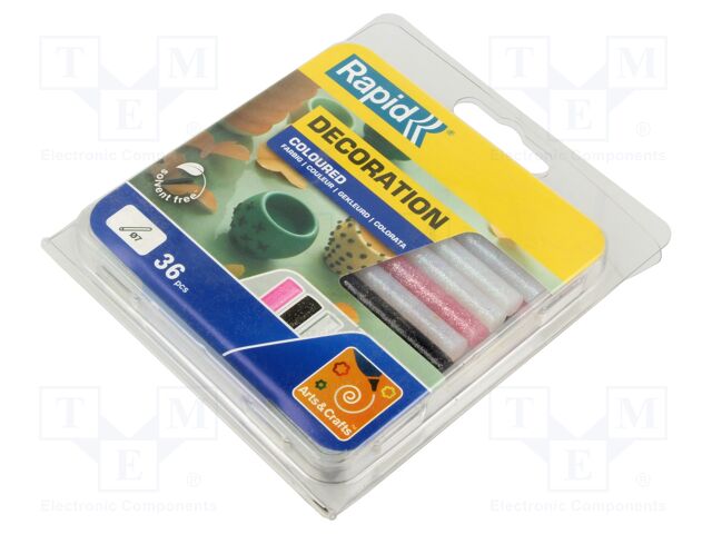 Hot melt glue; Ø: 7mm; white,black,pink; L: 90mm; 36pcs.