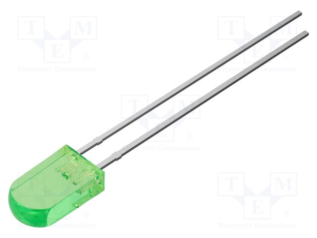 LED; yellow green; 220mcd; 100°; Front: convex; 2.43x5x8.6mm; THT