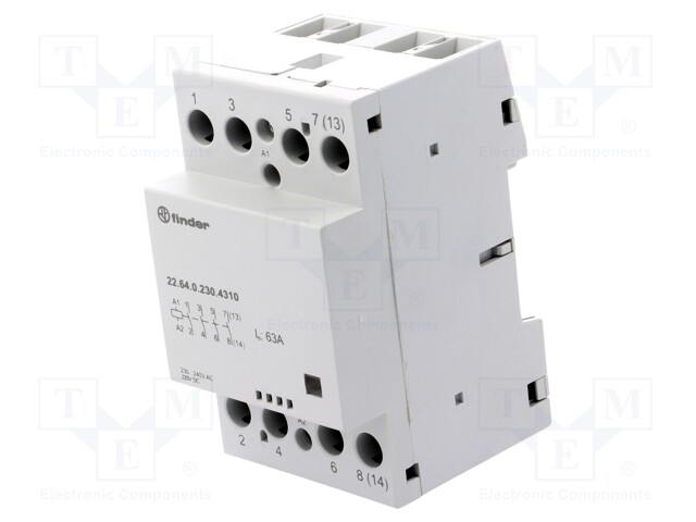 Relay: installation; monostable; NO x4; Ucoil: 230VAC; 63A; -5÷55°C