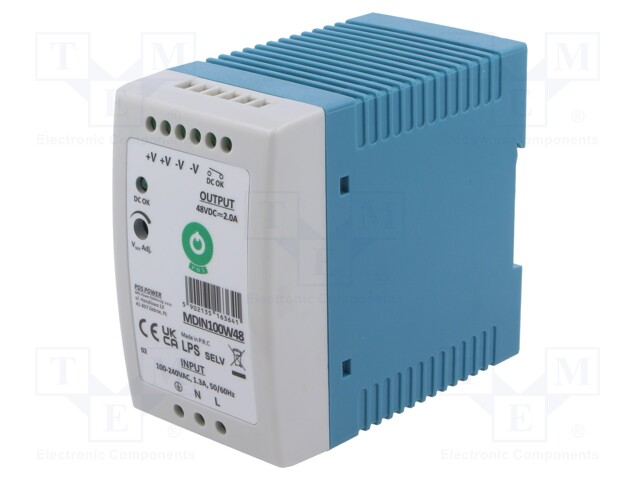 Power supply: switching; for DIN rail; 96W; 48VDC; 2A; 90÷264VAC