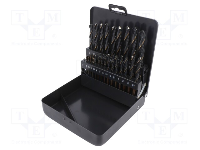 Drill set; Pcs: 25; Mat: HSS; Package: plastic case; for metal