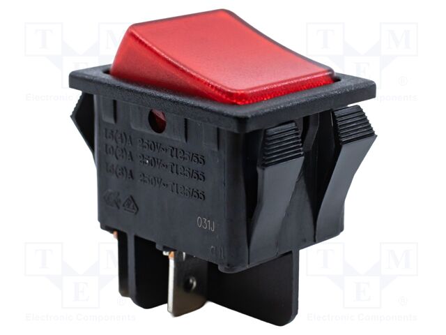 ROCKER; DPST; Pos: 2; OFF-ON; 16A/250VAC; Backlight colour: red