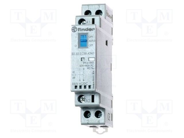 Relay: installation; monostable; NC x2; Ucoil: 230VAC; 25A; IP20