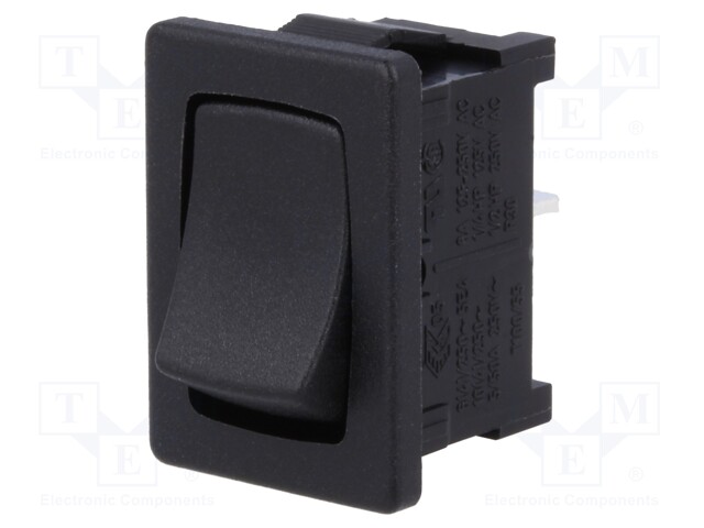 ROCKER; SPST; Pos: 2; OFF-ON; 10A/250VAC; black; IP40; none; 100mΩ