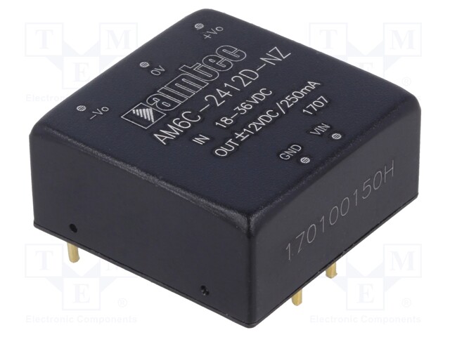 Converter: DC/DC; 6W; Uin: 18÷36V; Uout: 12VDC; Uout2: -12VDC; 1"x1"