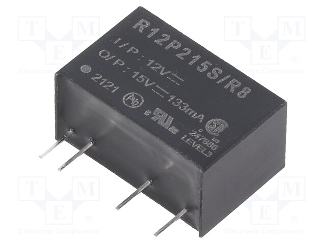 Converter: DC/DC; 2W; Uin: 10.8÷13.2V; Uout: 15VDC; Iout: 133mA; SIP7
