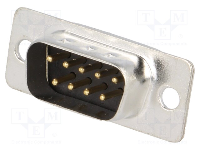 D-Sub; PIN: 9; plug; male; soldering; for cable; gold flash; 250V