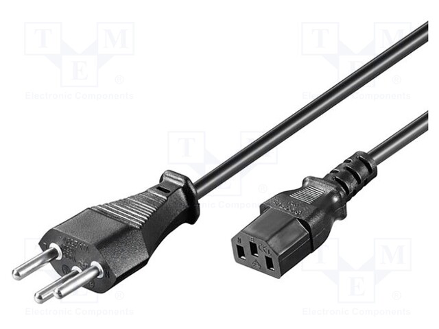 Cable; IEC C13 female,SEV-1011 (J) plug; 2m; black; PVC; 3x18AWG