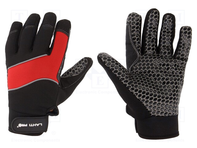 Protective gloves; Size: 9; black-red; microfiber,plastic