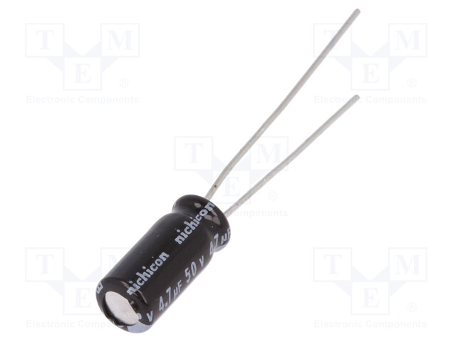 Capacitor: electrolytic; THT; 4.7uF; 50VDC; Ø5x11mm; Pitch: 2mm