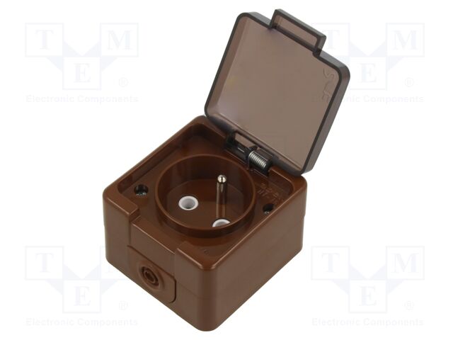 Connector: AC supply; socket; 2P+PE; 250VAC; 16A; brown; wall mount