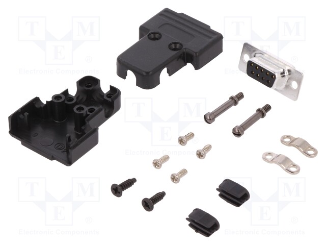D-Sub; PIN: 9; plug; female; soldering; for cable; black