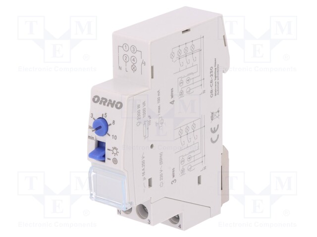 Staircase timer; IP20; 230VAC; SPST-NO; DIN; 16A; -20÷55°C