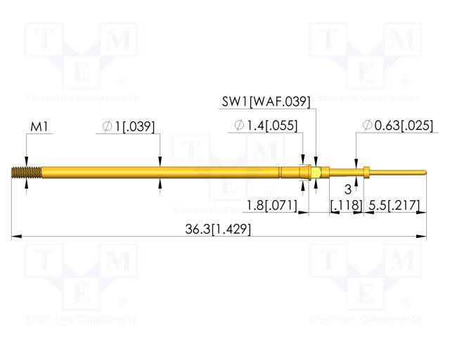 Test needle; Spring compression: 2.4mm; 3mm; 3A; CuBe; gold-plated