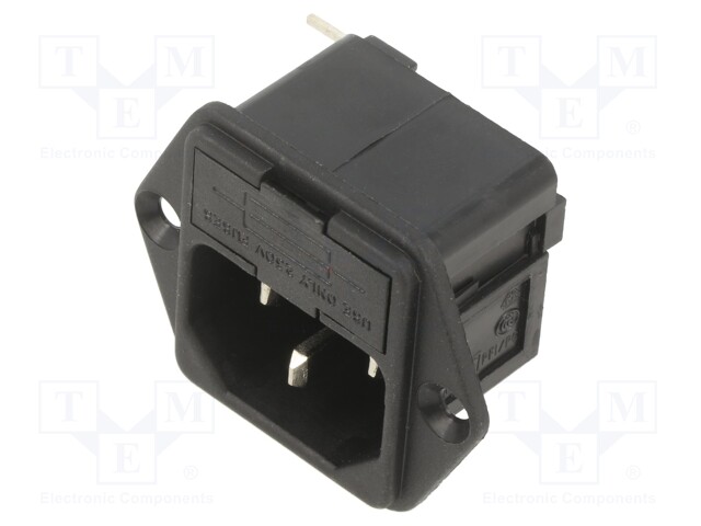 Connector: AC supply; socket; male; 10A; 250VAC; C14 (E),1x fuse