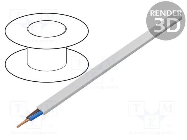 Wire; OMY; flat; stranded; Cu; 2x0,5mm2; PVC; white; 300V; Class: 5