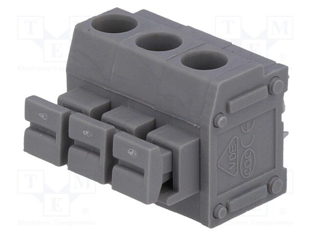 PCB terminal block; angled 90°; 5mm; ways: 3; on PCBs; 1.5mm2; 8A