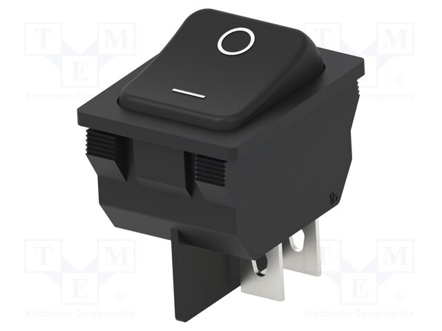 Rocker Switch, Off-On, DPST, Non Illuminated, Panel Mount, Black