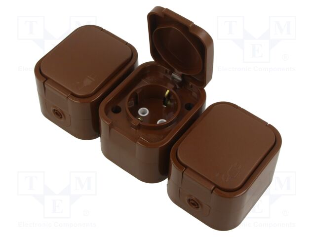 Connector: AC supply; socket; 2P+PE; 250VAC; 16A; brown; wall mount