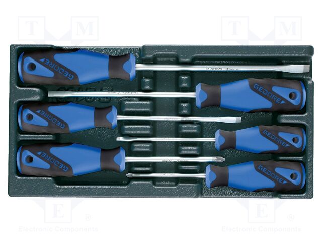 Kit: screwdrivers; in a foam tray; Pozidriv®,slot; tool trolley