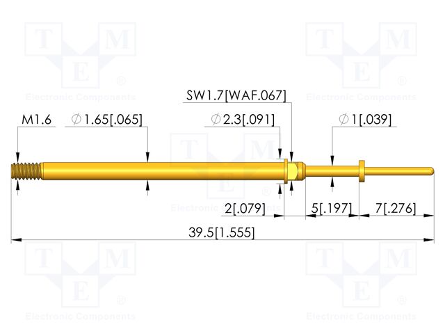 Test needle; Spring compression: 4mm; 5mm; 8A; CuBe; gold-plated