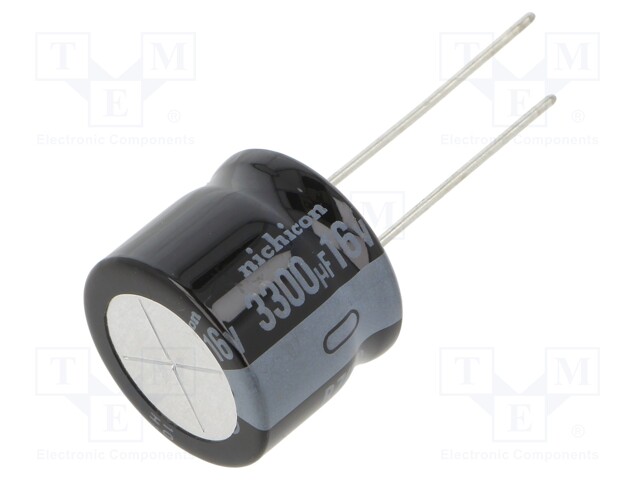 Capacitor: electrolytic; THT; 3300uF; 16VDC; Ø18x15mm; Pitch: 7.5mm