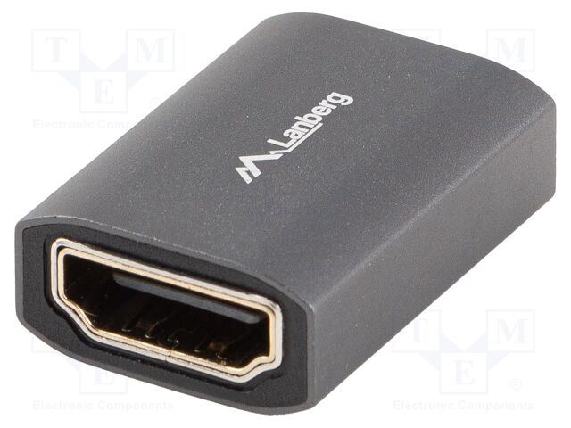 Adapter; HDMI socket,both sides; HDMI 2.1; silver; aluminium