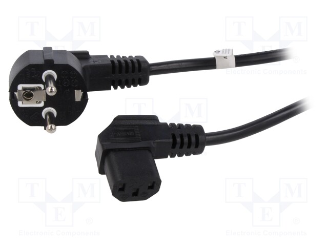 Cable; CEE 7/7 (E/F) plug angled,IEC C13 female 90°; PVC; 5m