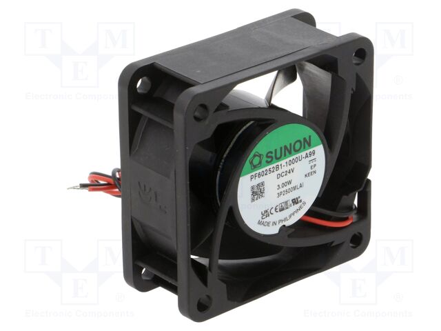 Fan: DC; axial; 24VDC; 60x60x25mm; 62m3/h; 41.7dBA; ball; 7500rpm