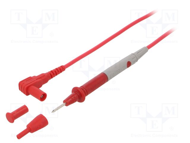 Test lead; 60VDC; probe tip x2,angular banana plug 4mm x2; red