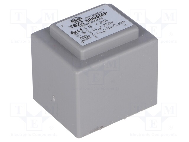 Transformer: encapsulated; 3VA; 230VAC; 9V; 0.33A; Mounting: PCB