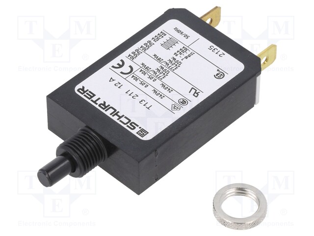 Circuit breaker; Urated: 240VAC; 28VDC; 12A; SPST; Poles: 1; screw