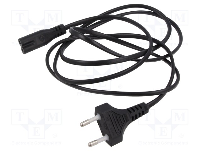 Cable; CEE 7/16 (C) plug,IEC C7 female; PVC; 1.5m; black; 2.5A