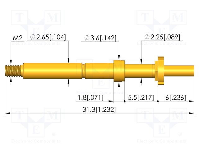 Test needle; Spring compression: 4mm; 5mm; 8A; CuBe; gold-plated