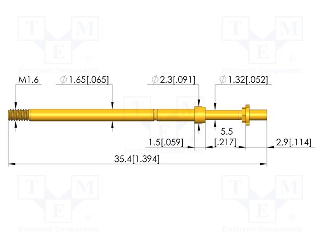 Test needle; Spring compression: 4mm; 5mm; 8A; CuBe; gold-plated