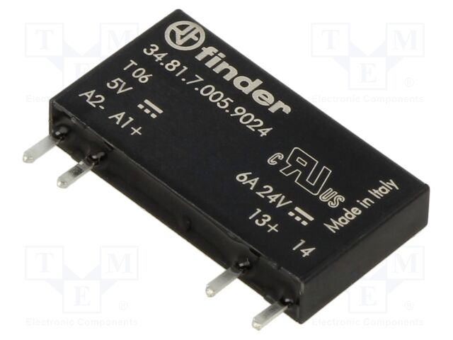 Solid State Relay, 34 Series, Ultra-Slim, SPST-NO, 6 A, 7.5 VDC, PCB, Through Hole