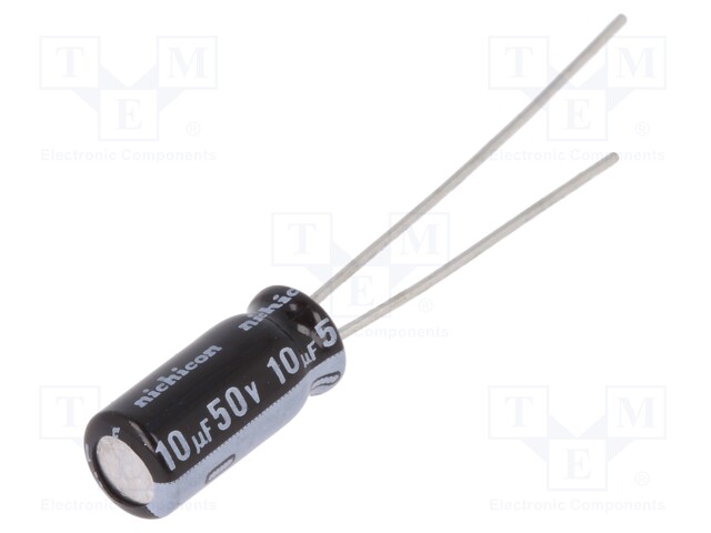 Capacitor: electrolytic; THT; 10uF; 50VDC; Ø5x11mm; Pitch: 2mm; ±20%