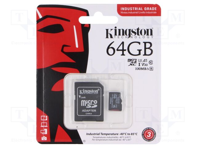 Memory card; industrial; microSDHC,microSDXC; R: 100MB/s; 64GB