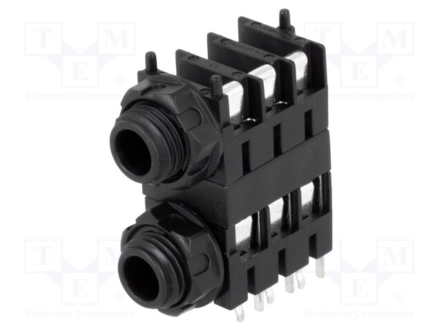 Socket; Jack 6,35mm; female; stereo; screw; THT; tinned