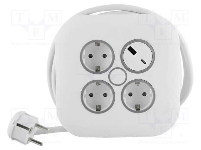 Mains; 3x1.5mm2; Schuko,with protection; Sockets: 5; PVC; white