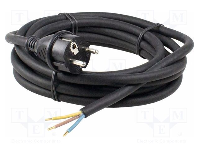Cable; 3G1.5mm2; CEE 7/7 (E/F) plug,wires; rubber; 4.5m; black