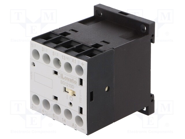 Contactor: 3-pole; NO x3; Auxiliary contacts: NO; 110VDC; 12A; DIN