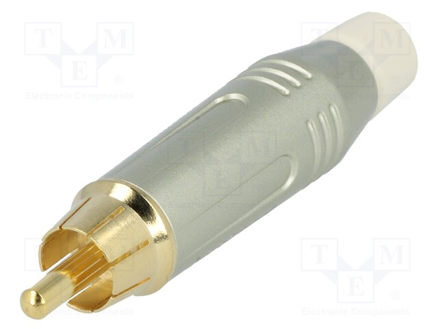 Plug; RCA; male; straight; soldering; grey; gold-plated; for cable