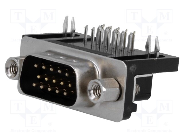 D-Sub HD; PIN: 15; socket; male; Locking: screws; angled 90°; THT