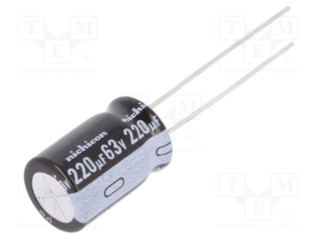 Capacitor: electrolytic; THT; 220uF; 63VDC; Ø10x16mm; Pitch: 5mm