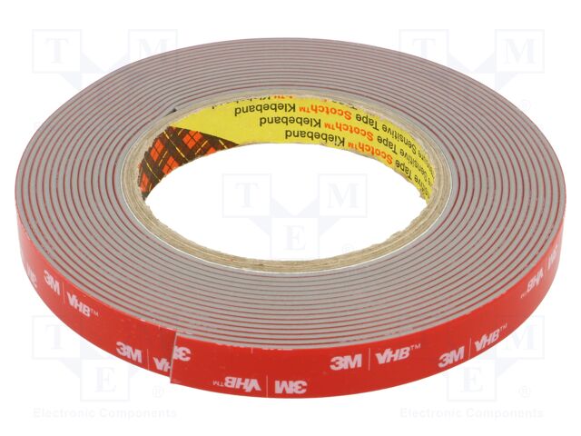 Tape: fixing; W: 15mm; L: 5.5m; Thk: 1.6mm; acrylic; grey; 39N/cm