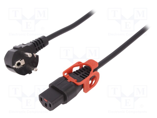 Cable; CEE 7/7 (E/F) plug angled,IEC C13 female; 3m; black; PVC