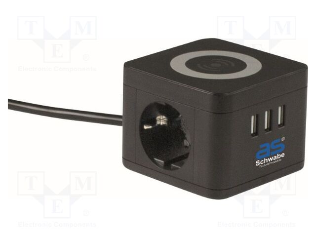 Extension lead; 3G1.5mm2; Sockets: 5; PVC; black; 1.5m; 16A